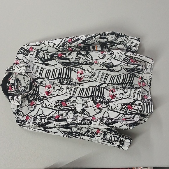 Nwt Karl Lagerfeld Black and White Button Down with Pink Highlights Small - Picture 2 of 8